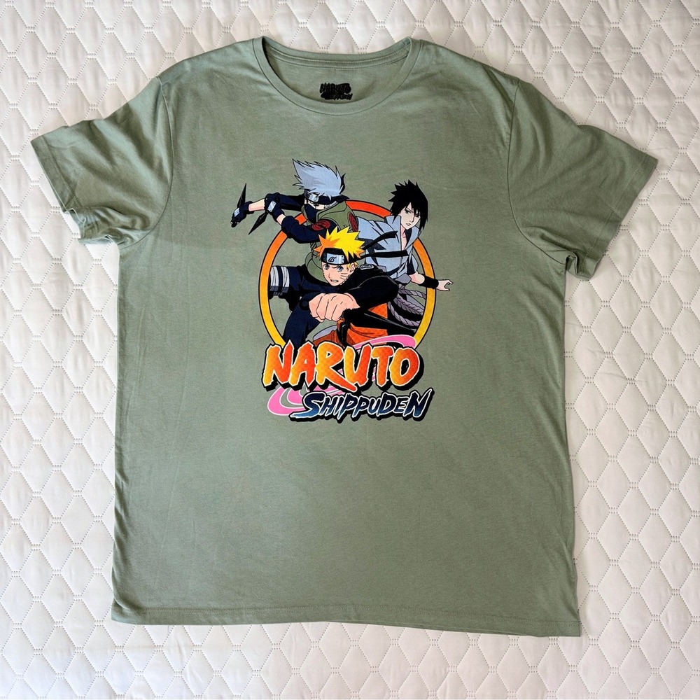 Naruto Shippuden Graphic T-Shirt Mens XL Sage Green New Kakashi Sasuke Naruto
